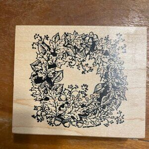 Northwoods Wooden Rubber Ink Stamp Fall Wreath